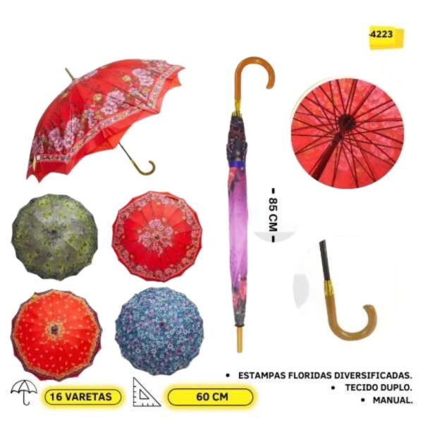 4223 Guarda Chuva TECIDO DUPLO 85 CM 16 VARETAS CX 60 Pçs