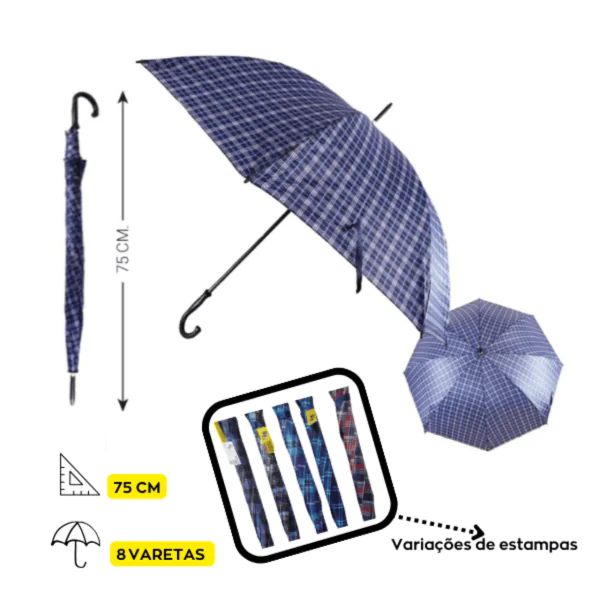4213 Guarda Chuva PORTARIA + UV Preto 75 CM 8 VARETAS CX 60 Pçs