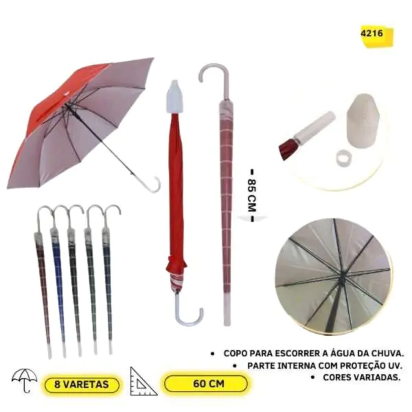 4216 Guarda Chuva COPO + UV 60 CM 8 VARETAS CX 60 Pçs